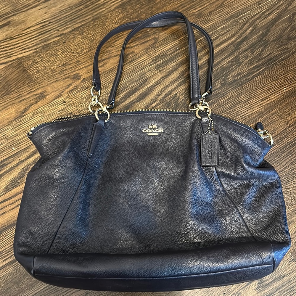 Coach navy leather bag